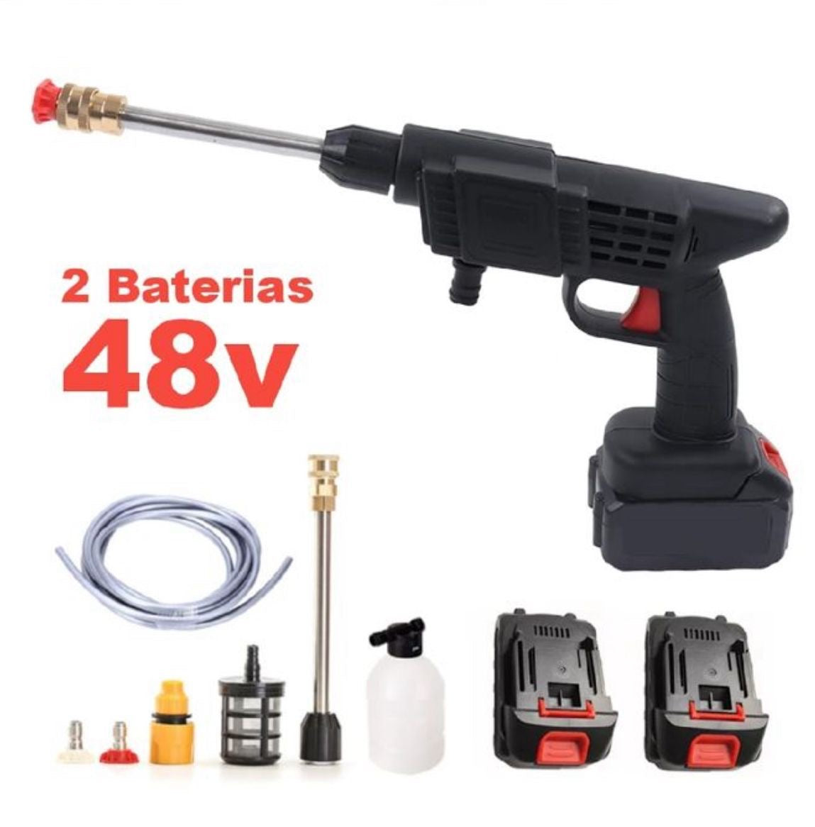 Hidrolavadora Inalámbrica 48V Portátil – 6 Boquillas + Accesorios